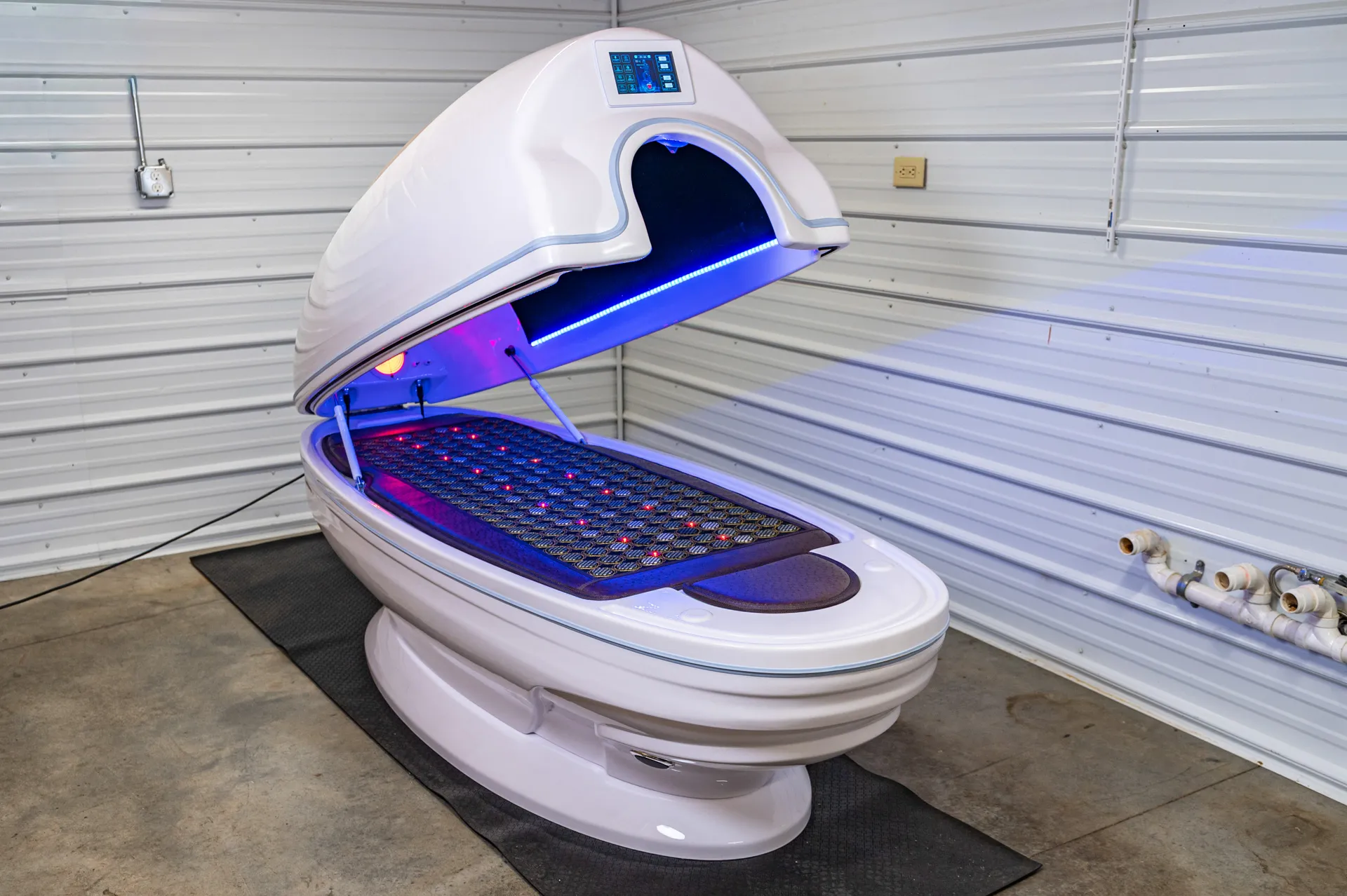 Emersion Wellness Pod fully opened showing the inside